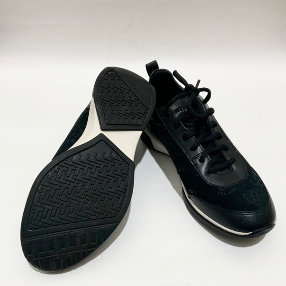 Ted Baker Aylaa Black Leather Floral Trainers Magnolia-Print Fashion Sneakers 7 - Picture 9 of 12